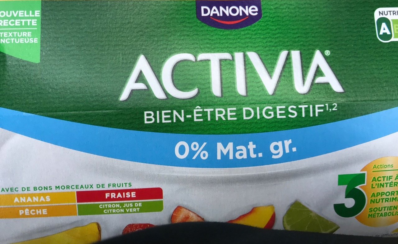 Yaourt aux fruits 0 MG bifidus citron fraise ananas pêche ACTIVIA