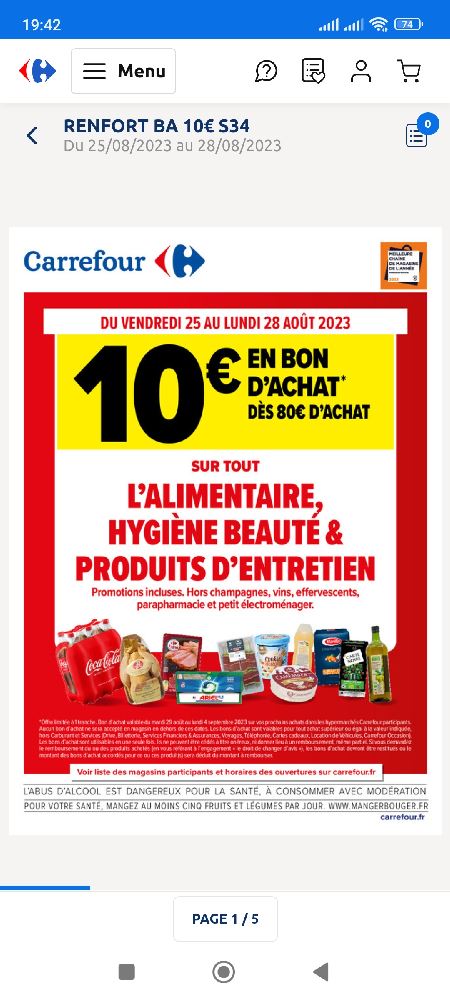 10€ offerts en bon d'achat dès 80€ d'achat sur l'alimentaire, l'alcool,  l'hygiène beauté et les produits d'entretien